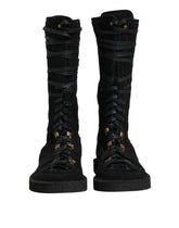 Dolce & Gabbana Black Alpaca Wool Suede Mid Calf Boots Shoes - EU44/US11