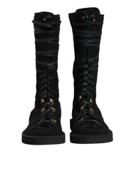 Dolce & Gabbana Black Alpaca Wool Suede Mid Calf Boots Shoes - EU44/US11