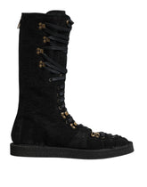 Dolce & Gabbana Black Alpaca Wool Suede Mid Calf Boots Shoes - EU44/US11 - Boots