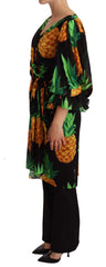 Dolce & Gabbana Black Ananas Print Wrap Stretch Silk Dress - IT36 | XS - Dresses