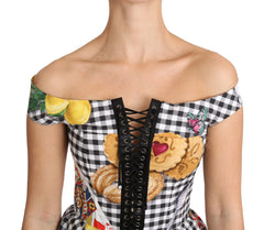 Dolce & Gabbana Black and White Corset Blouse Sicily Lemon Check Top - IT36|XXS - Blouses