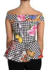 Dolce & Gabbana Black and White Corset Blouse Sicily Lemon Check Top - IT36|XXS - Blouses