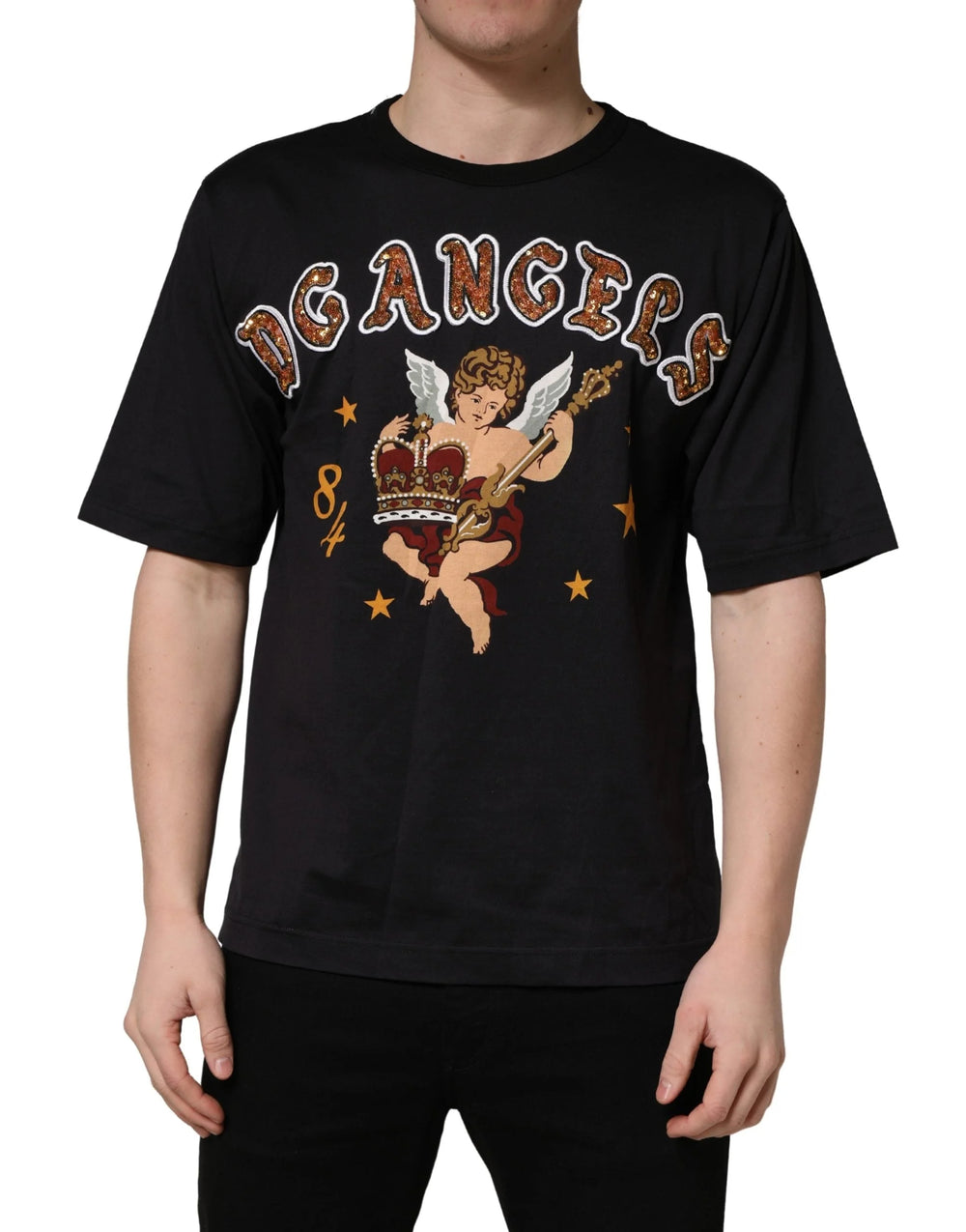 Dolce & Gabbana Black Angel Print Cotton Crew Neck T-shirt - IT44 | XS