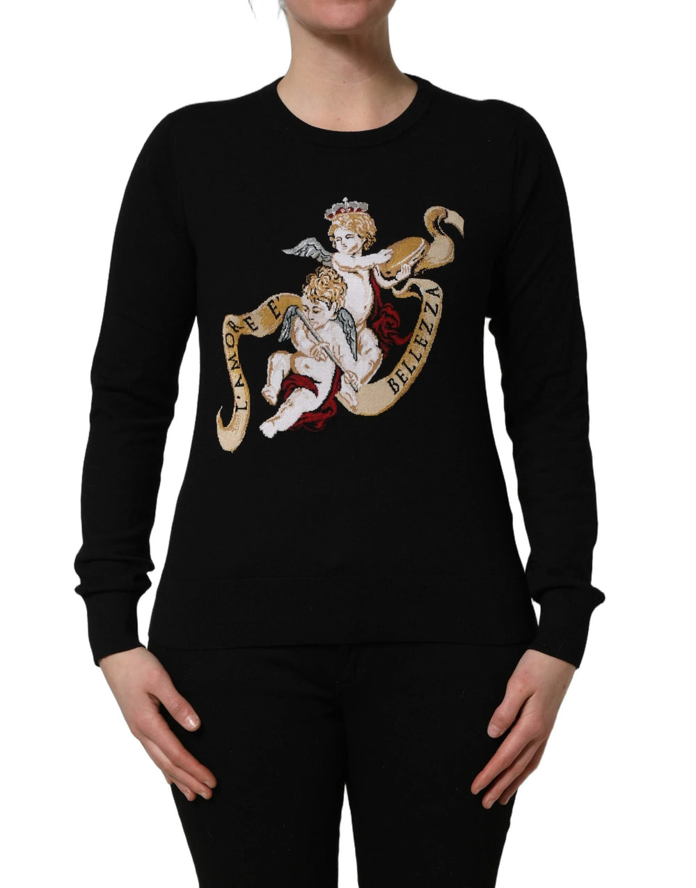 Dolce & Gabbana Black Angels Wool Crew Neck Pullover Sweater - IT42|M