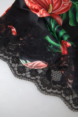 Dolce & Gabbana Black Anthurium Print Silk Camisole Top Underwear - IT1 | XS - Camisoles