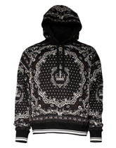 Dolce & Gabbana Black Bandana Print Crown Logo Cotton Hoodie Sweater - L - Hoodies