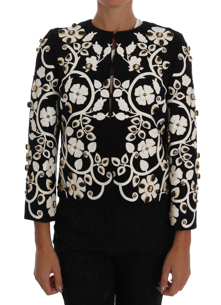 Dolce & Gabbana Black Baroque Floral Crystal Jacket - Coats & Jackets