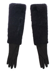Dolce & Gabbana Black Beaver Fur Lambskin Leather Elbow Gloves - 7.5 | M - Gloves & Mittens