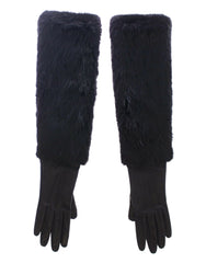 Dolce & Gabbana Black Beaver Fur Lambskin Leather Elbow Gloves - 7.5 | M - Gloves & Mittens