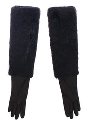 Dolce & Gabbana Black Beaver Fur Lambskin Leather Elbow Gloves - Gloves & Mittens