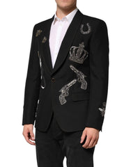 Dolce & Gabbana Black Bee Crown Embellished Suit Coat Blazer - Sport Jackets