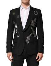 Dolce & Gabbana Black Bee Crown Embellished Suit Coat Blazer - Sport Jackets