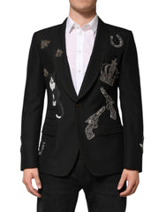 Dolce & Gabbana Black Bee Crown Embellished Suit Coat Blazer - Sport Jackets