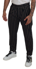 Dolce & Gabbana Black Beige Striped Cotton Stretch Pants - IT46 | S - Chinos