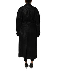 Dolce & Gabbana Black Belted Sheepskin Trench Coat Jacket - IT40|S