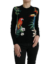 Dolce & Gabbana Black Bird Wool Long Sleeve Cardigan Sweater - Cardigans
