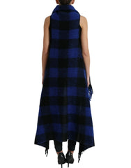 Dolce & Gabbana Black Blue Buffalo Check Poncho Coat Sweater - IT40|S - Cardigans