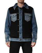 Dolce & Gabbana Black Blue Cotton Denim Blouson Men Jacket - Trucker Jackets