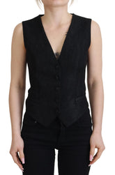 Dolce & Gabbana Black Brocade Button Down Sleeveless Vest Top - IT40|S - Vests