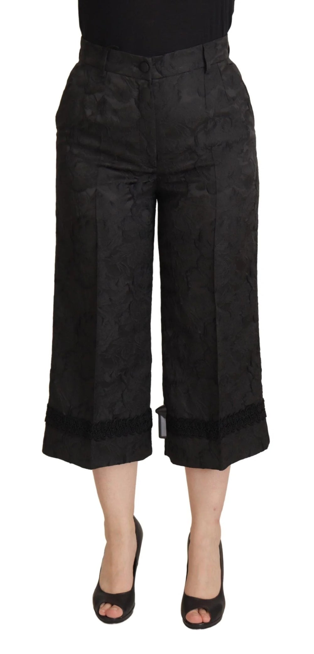 Dolce & Gabbana Black Brocade Cropped High Waist Pants - Trousers