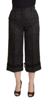 Dolce & Gabbana Black Brocade Cropped High Waist Pants - Trousers