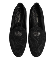 Dolce & Gabbana Black Brocade Crown Loafers Dress Shoes - Flats