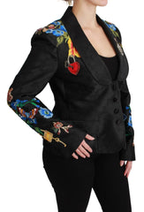 Dolce & Gabbana Black Brocade Crystal Blazer Jacket - IT46 | L - Coats & Jackets