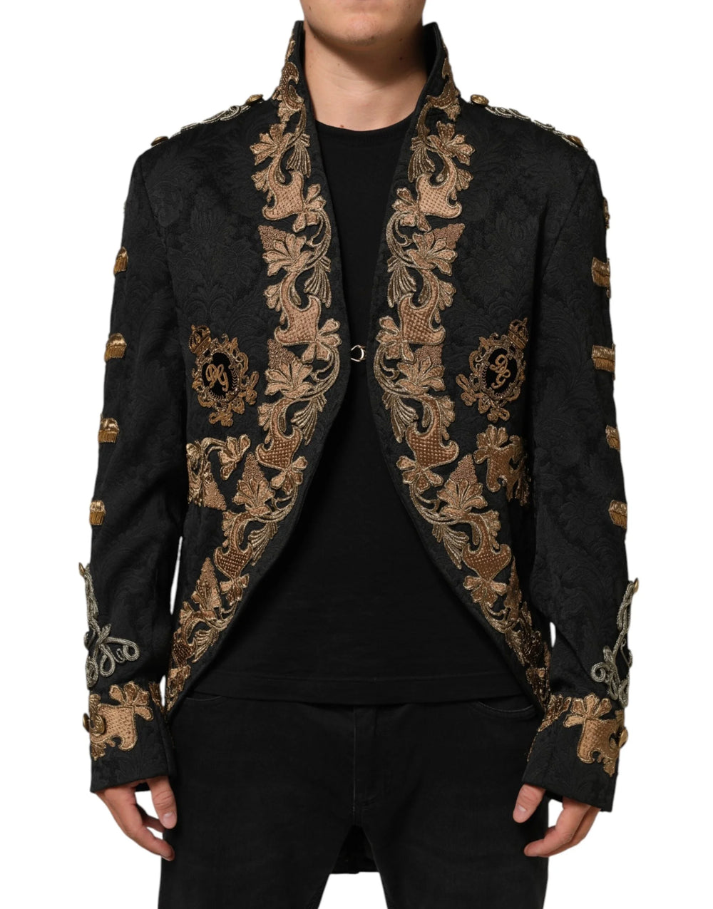 Dolce & Gabbana Black Brocade Embroidery Men Coat Jacket - IT54 | XL - Sport Jackets