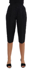 Dolce & Gabbana Black Brocade High Waist Capri Shorts - Short Trousers