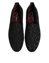 Dolce & Gabbana Black Brocade Loafers Slip On Men Dress Shoes - Flats