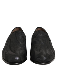 Dolce & Gabbana Black Brocade Men Slip On Dress Loafers Shoes - EU43/US10