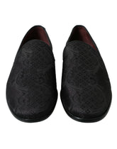 Dolce & Gabbana Black Brocade Men Slip On Loafer Dress Shoes - EU40.5/US7.5