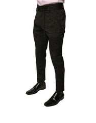 Dolce & Gabbana Black Brocade Polyester Skinny Men Dress Pants - Trousers