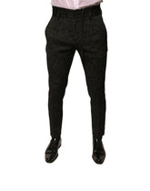 Dolce & Gabbana Black Brocade Polyester Skinny Men Dress Pants - Trousers