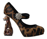 Dolce & Gabbana Black Brown Calf Leopard Heel Mary Jane Pump Shoes - EU35.5/US5 - Heels