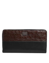 Dolce & Gabbana Black Brown Exotic Leather Men Continental Clutch Wallet - Wallets