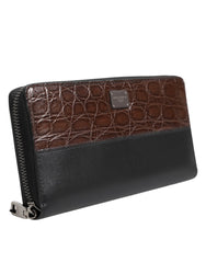 Dolce & Gabbana Black Brown Exotic Leather Men Continental Clutch Wallet - Wallets