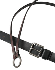 Dolce & Gabbana Black Brown Leather Silver Metal Buckle Belt - 100 cm / 40 Inches - Belts