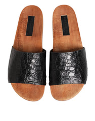 Dolce & Gabbana Black Brown Leather Slides Sandals Shoes - EU44/US11 - Sandals