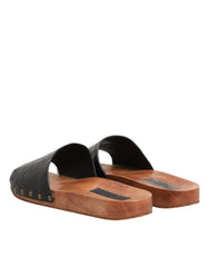 Dolce & Gabbana Black Brown Leather Slides Sandals Shoes - EU44/US11 - Sandals