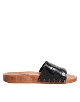 Dolce & Gabbana Black Brown Leather Slides Sandals Shoes - EU44/US11