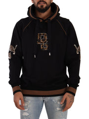 Dolce & Gabbana Black Brown Leopard Cotton Hooded Pullover Sweater - IT52 | L - Hoodies