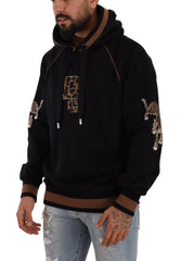 Dolce & Gabbana Black Brown Leopard Cotton Hooded Pullover Sweater - IT52 | L - Hoodies