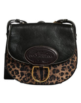 Dolce & Gabbana Black Brown Leopard Leather Shoulder Strap Bag - Cross Body Bags