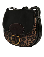 Dolce & Gabbana Black Brown Leopard Leather Shoulder Strap Bag - Cross Body Bags