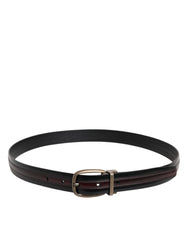 Dolce & Gabbana Black Burgundy Calfskin Metal Logo Buckle Belt - Belts