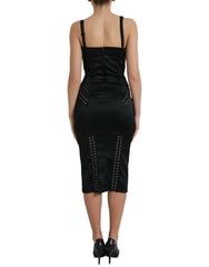 Dolce & Gabbana Black Bustier Corset Lace Bodycon Midi Dress - IT42|M - Dresses
