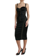 Dolce & Gabbana Black Bustier Corset Lace Bodycon Midi Dress - IT42|M - Dresses