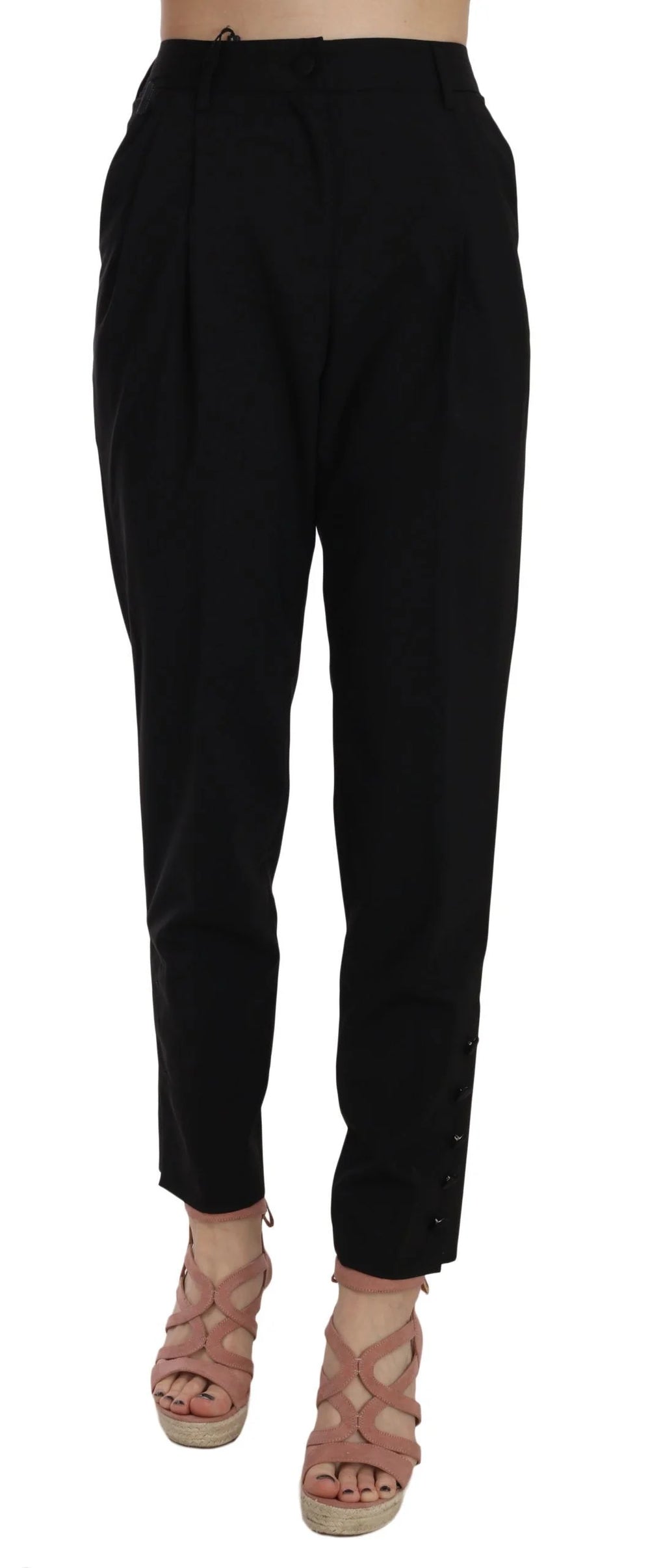 Dolce & Gabbana Black Button Pleated Tapered Trouser Pants - IT36|XXS - Trousers