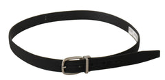 Dolce & Gabbana Black Calf Canvas Silver Tone Logo Metal Belt - Belts